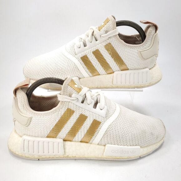 Adidas NMD R1 Athletic Lace Up Training Shoe Womens Size 7.5 B37650 White Gold - Picture 6 of 9
